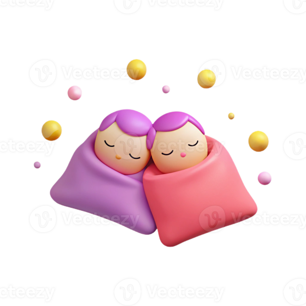 Cute 3D Render of Two Sleeping Babies png