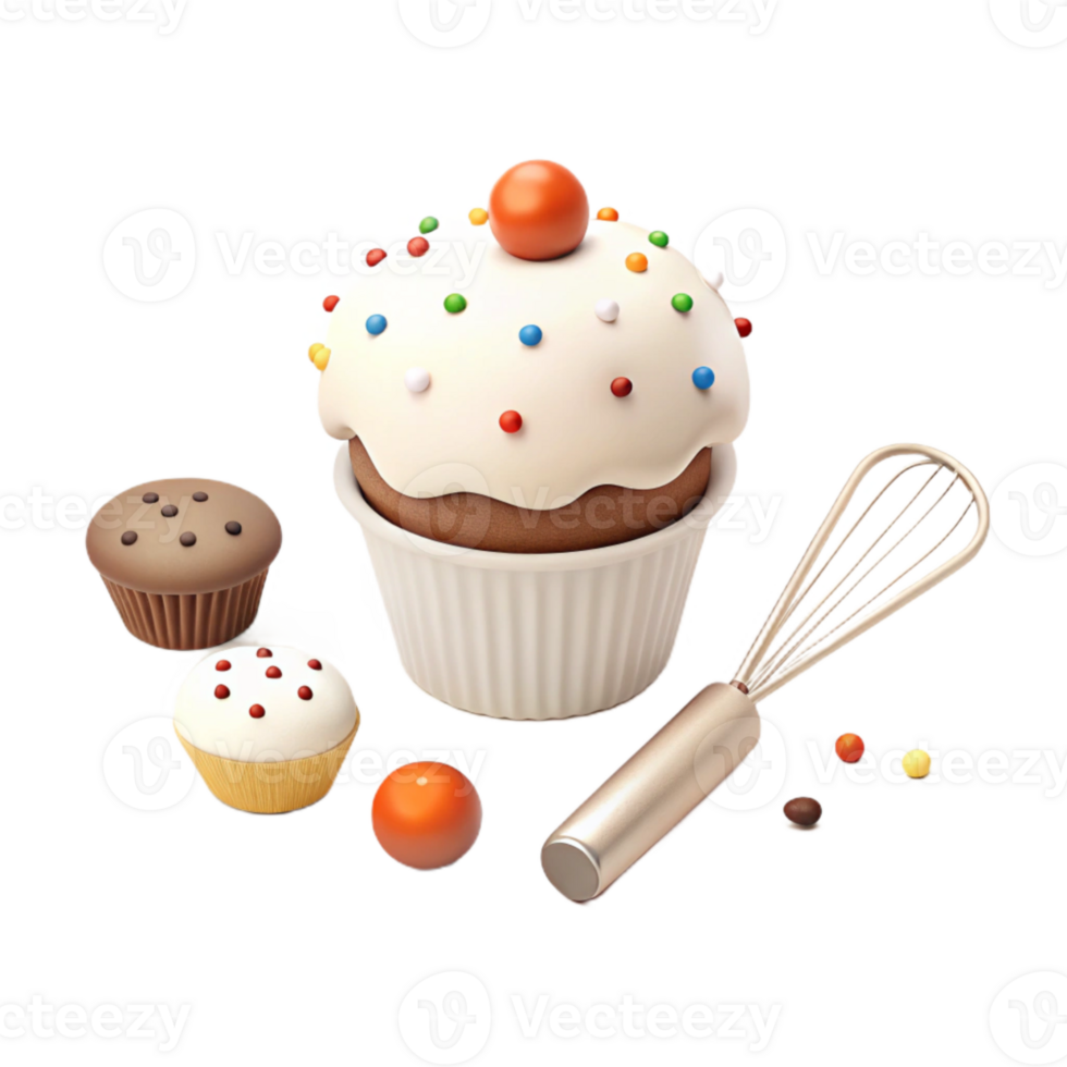 Frosted Cupcake with Sprinkles and Whipped Cream png