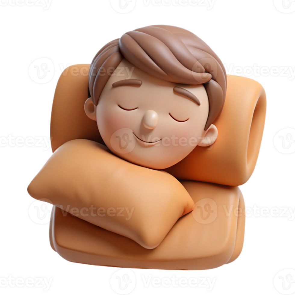 Sleeping Cartoon Character with Pillow and Blanket png