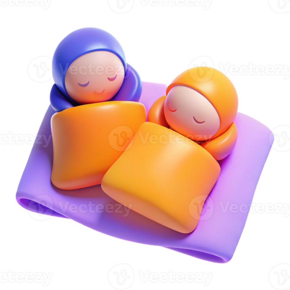 Cute 3D Rendered Illustration of Two Characters Sleeping in Bed png