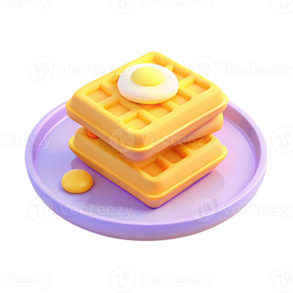3D Rendered Stack of Waffles with Fried Egg png