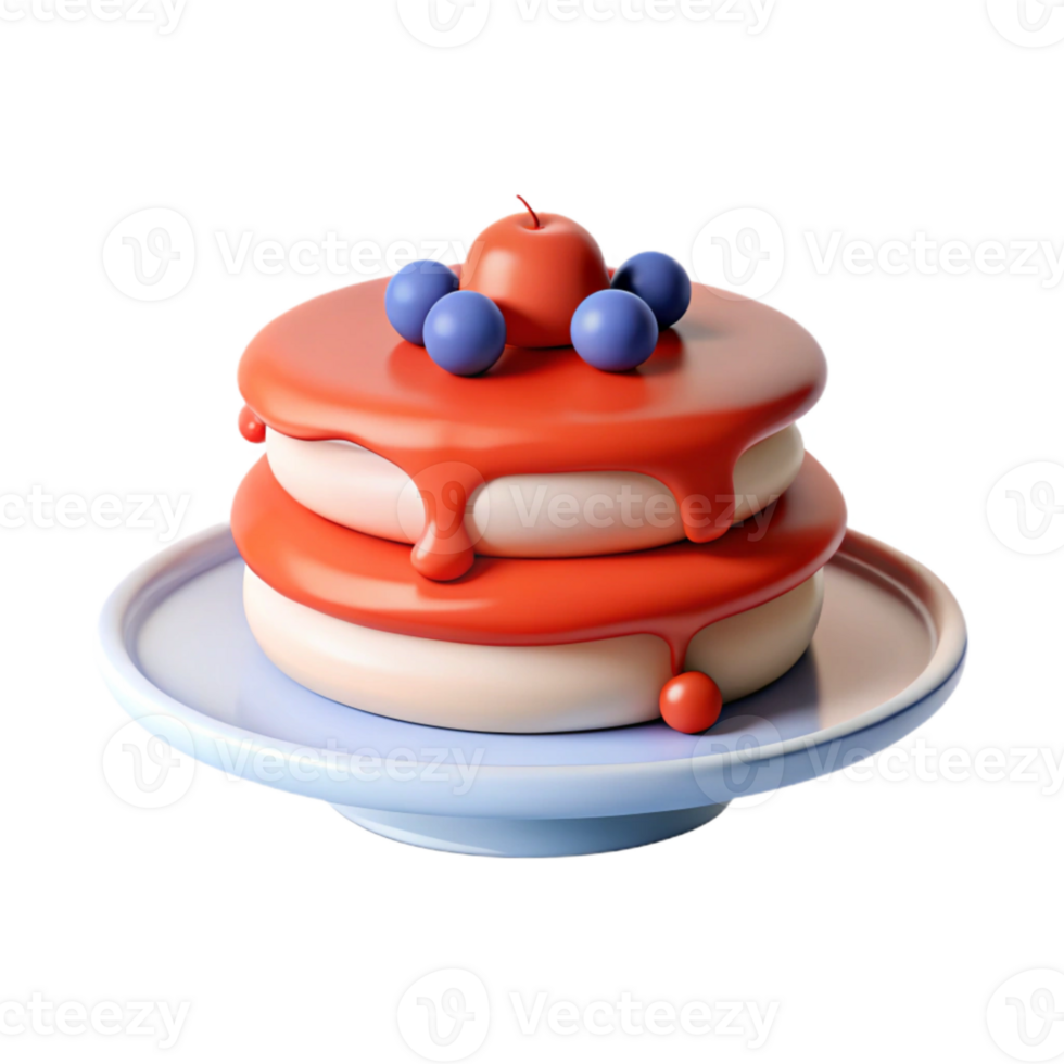 3D Render of a Delicious Cake with Red Glaze and Blueberries png