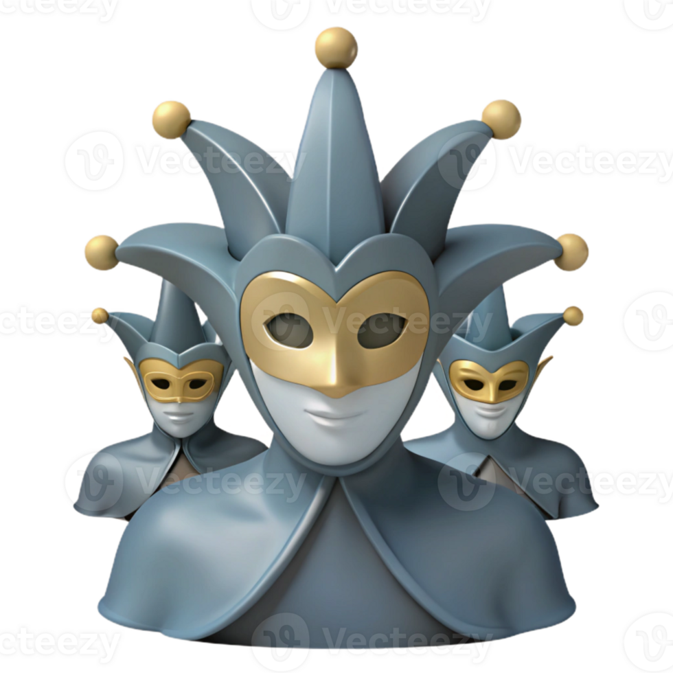 Three Jester Figures Wearing Masks png