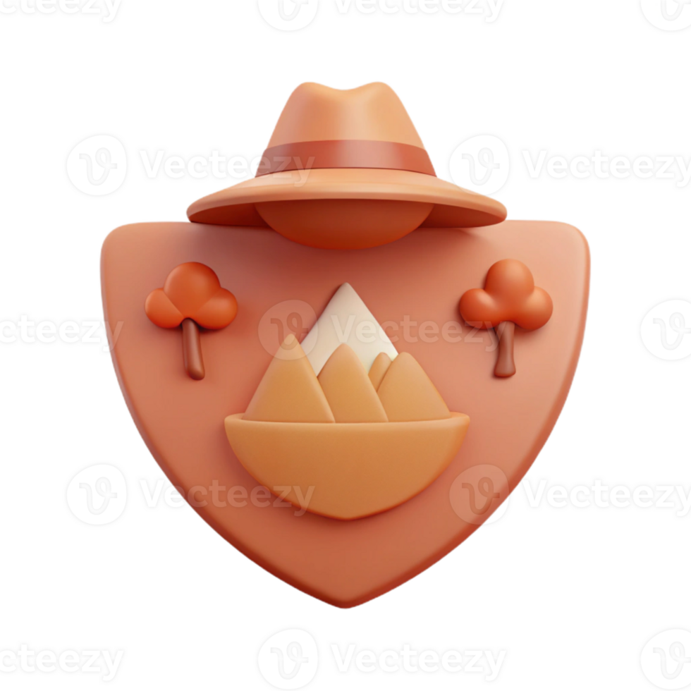 3D Mountain Illustration with Hat and Trees png
