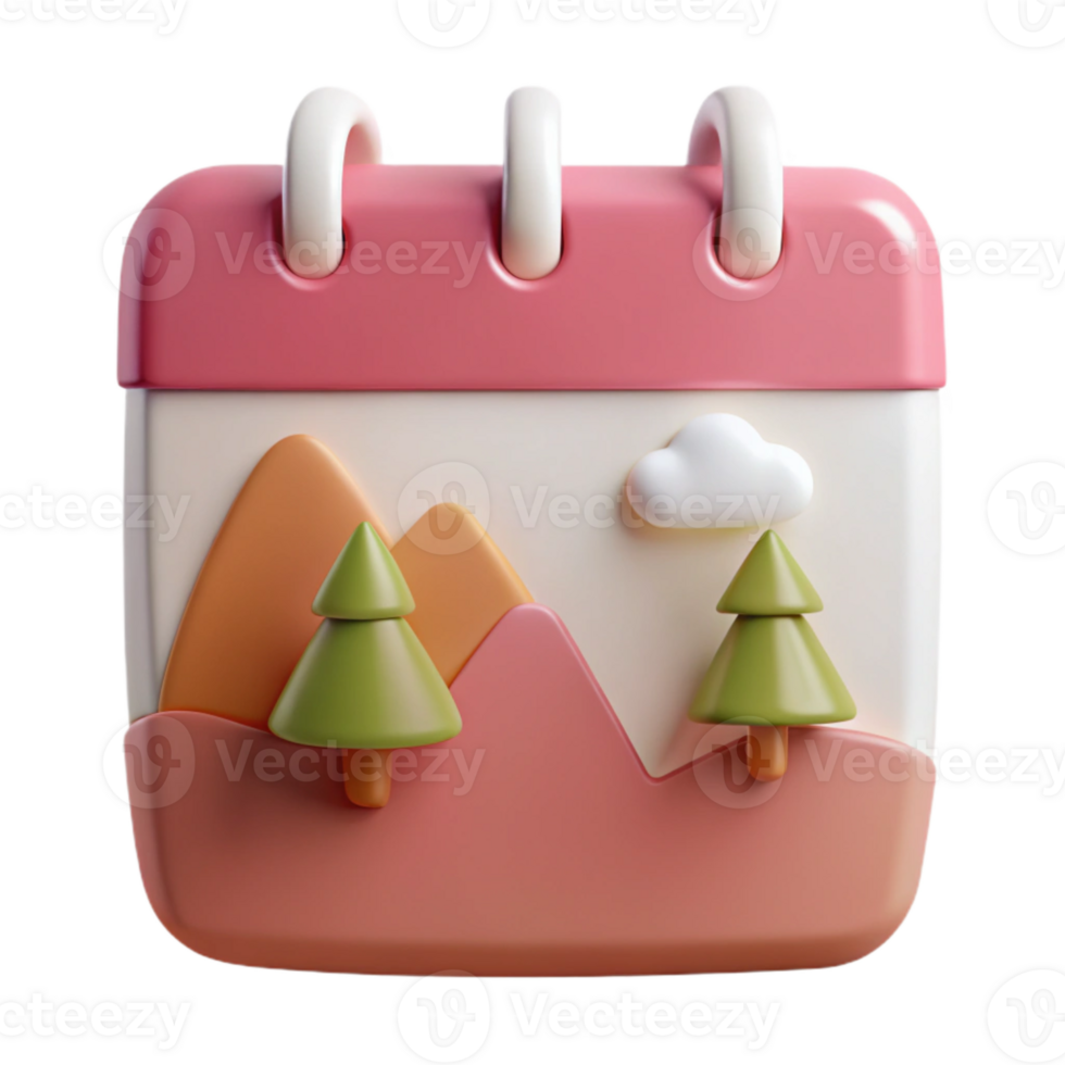 3D Calendar Icon with Mountains and Trees png