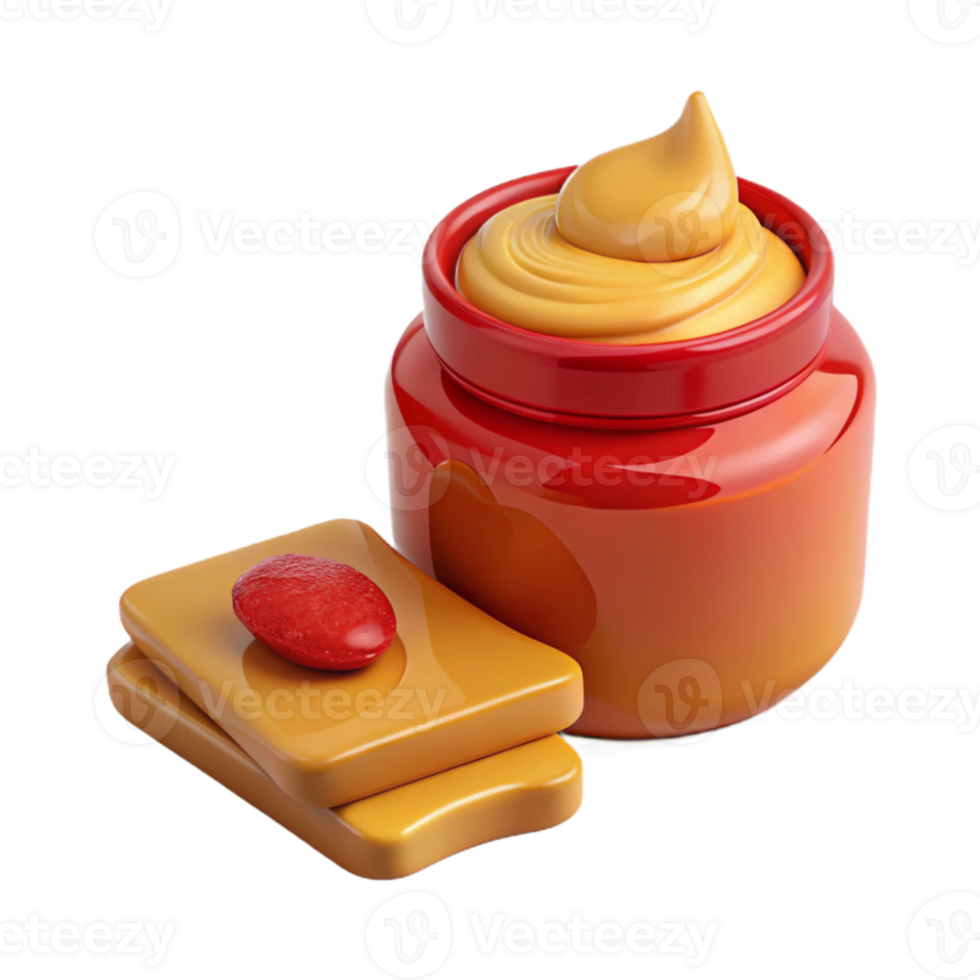 Creamy Yellow Spread in Red Jar with Two Toasted Bread Slices png