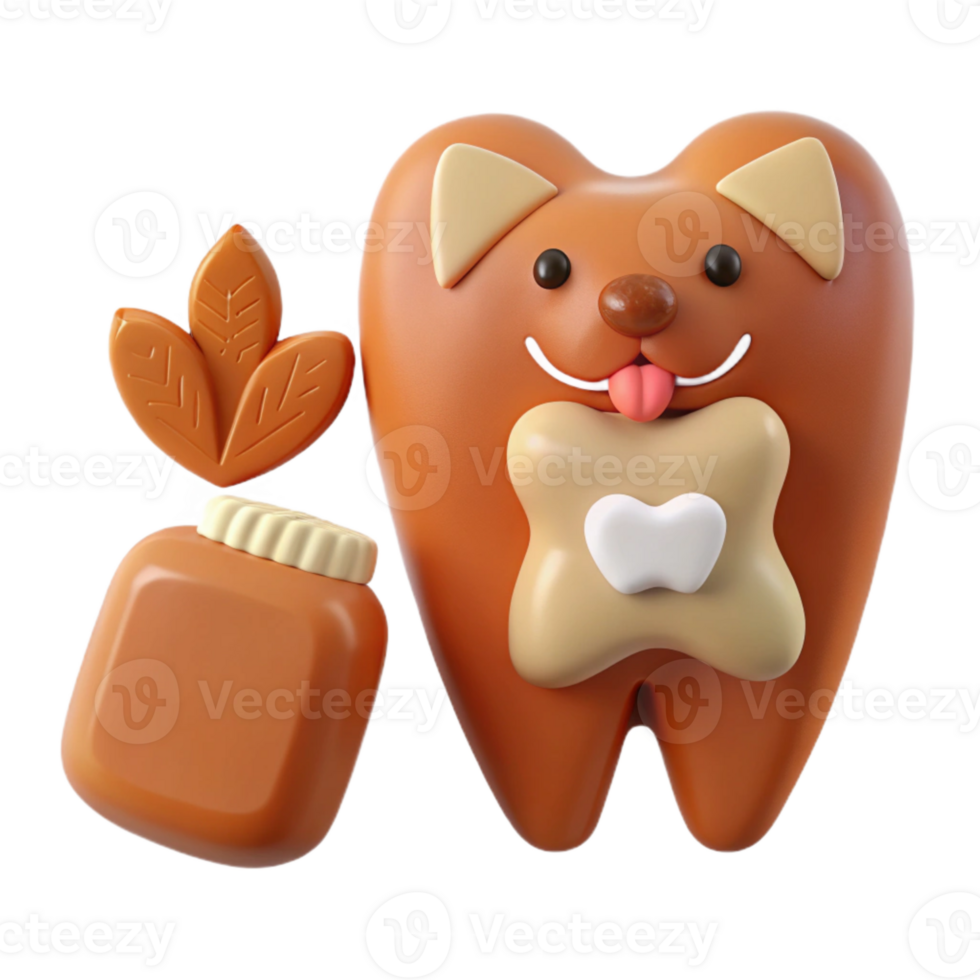 Cute Dog Tooth Cartoon 3D Illustration png