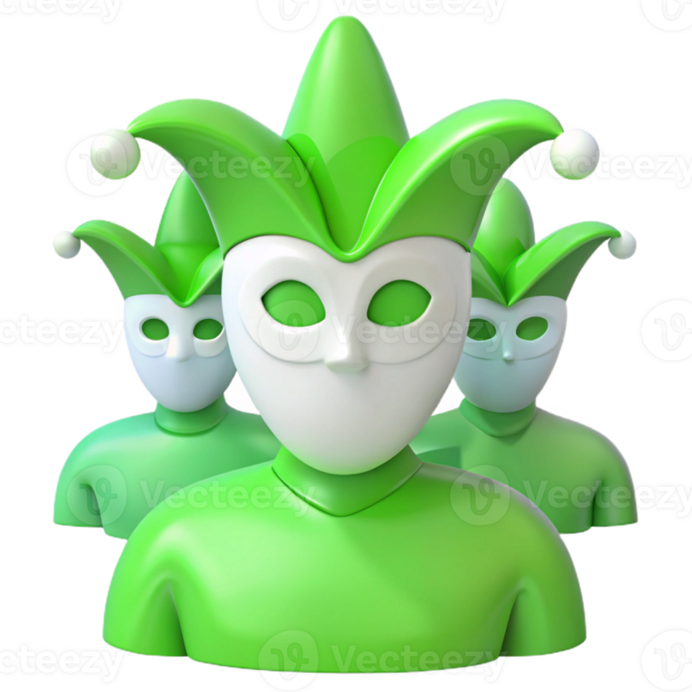 Green Jester Characters with White Masks png
