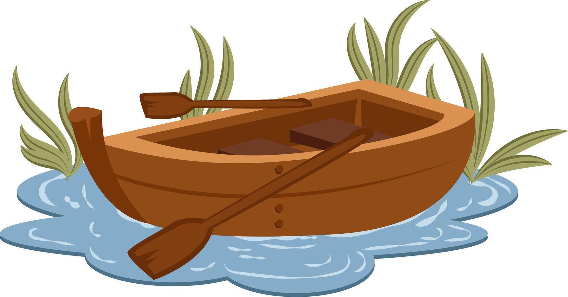 Wooden Rowboat Floating on Calm Waters vector
