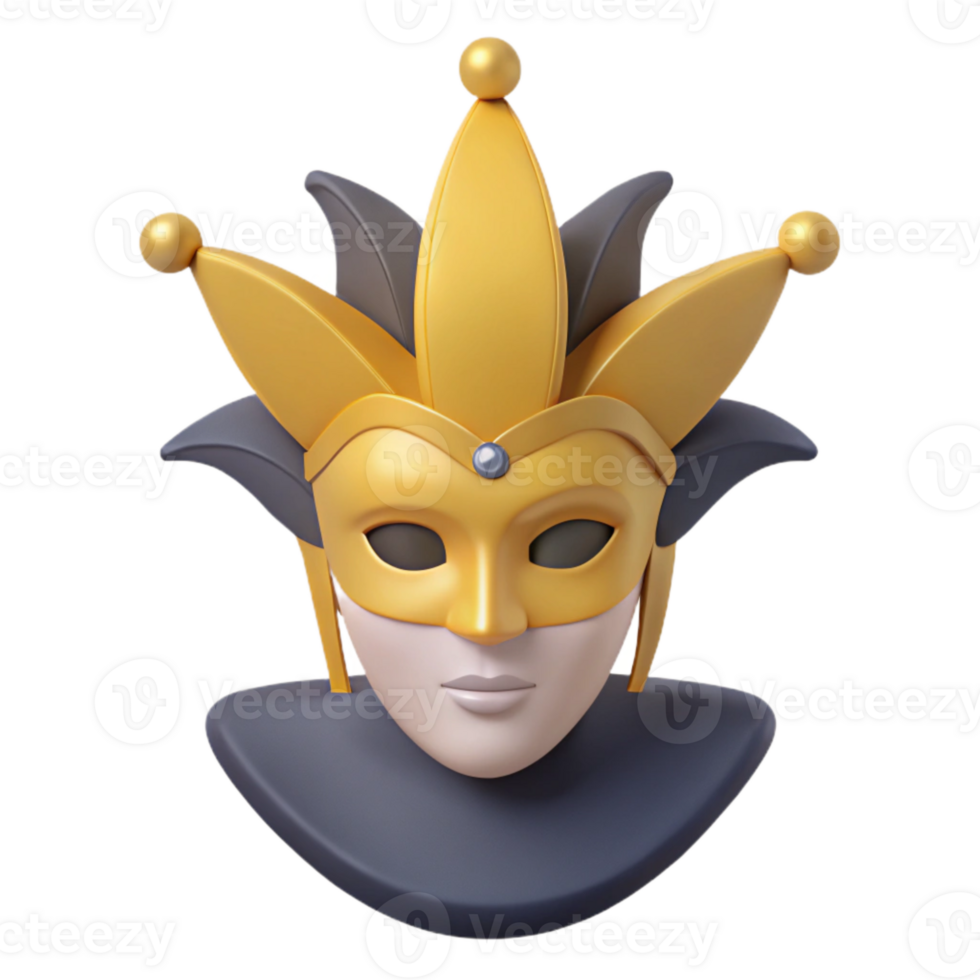 Golden Jester Mask with Feathers and Jewels png