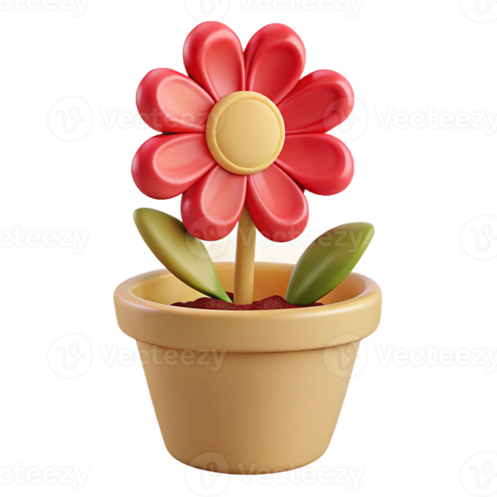 3D Rendered Flower in Pot png