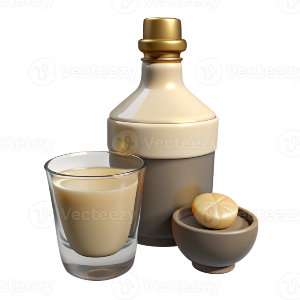 Creamy Beverage in Glass with Bottle and Lid png