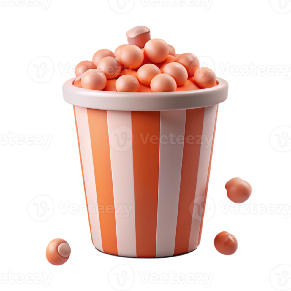 Orange Striped Popcorn Bucket with Scattered Kernels png