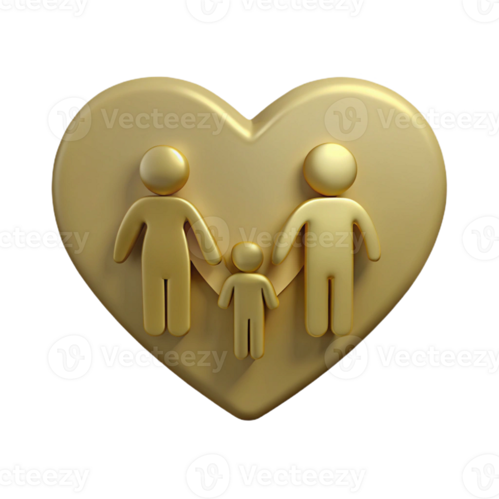 Golden Heart Family Symbol Representing Love and Unity png