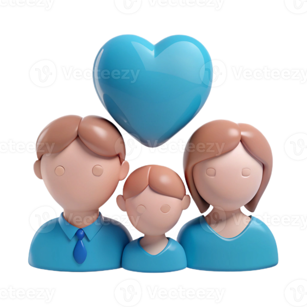 3D Family Icon with Heart Symbol of Love, Togetherness, and Support png