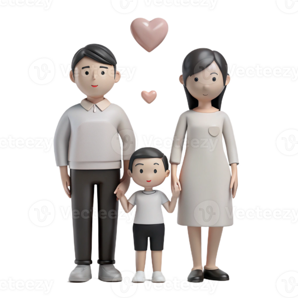 Happy Family of Three Cartoon Characters Illustration png