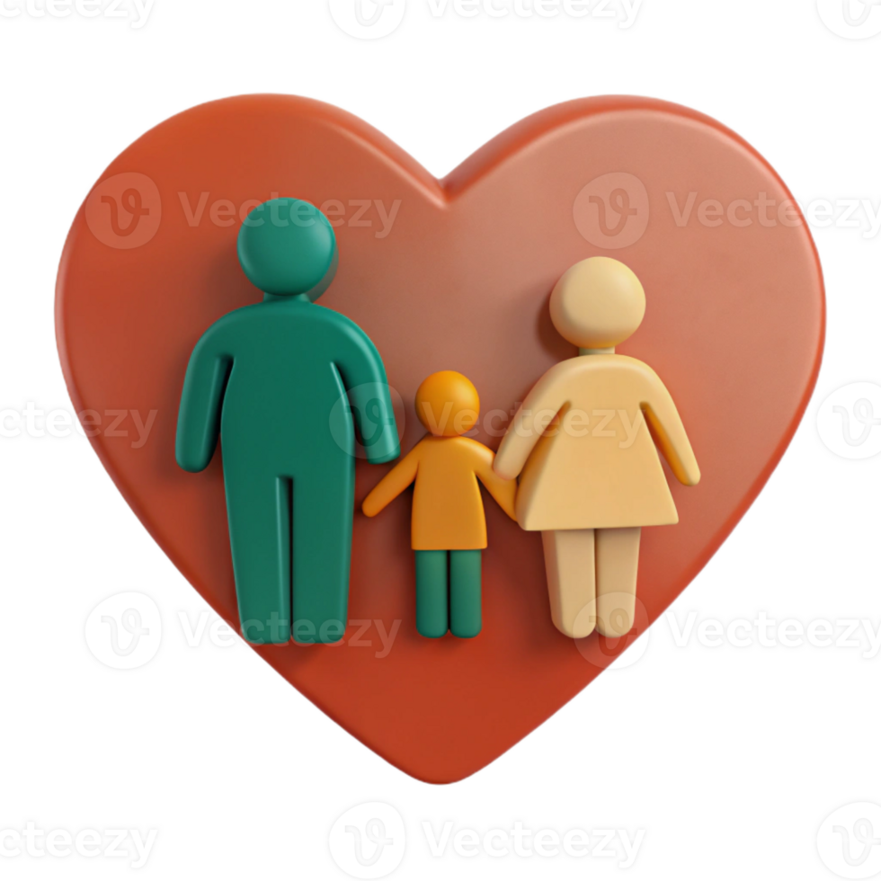 Family of Three in a Heart Shape png