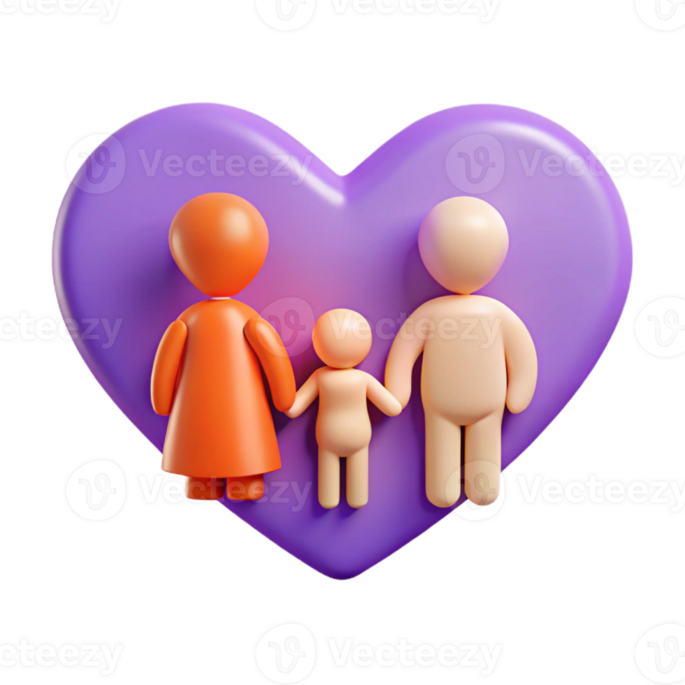 Family of Three Holding Hands Inside a Heart png