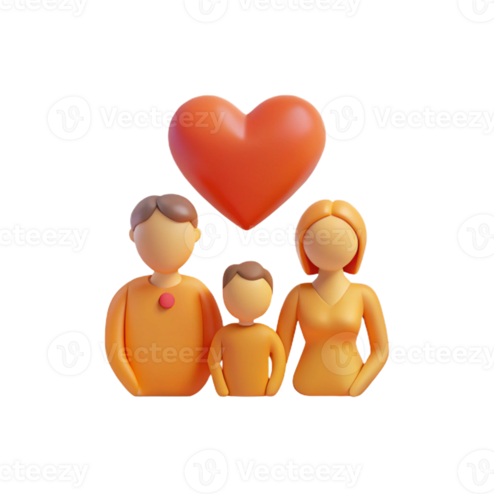 3D Render of Family with Heart Symbol png