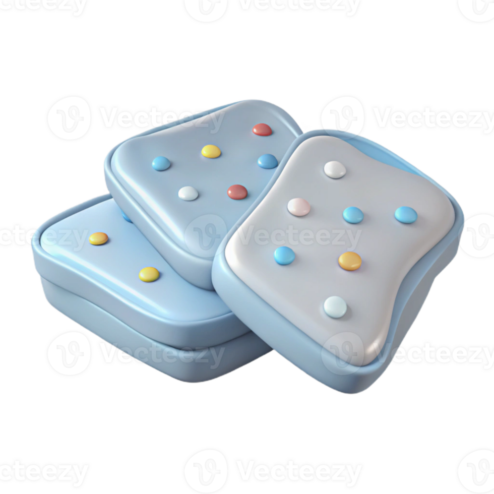 3D Rendered Blue and White Toasted Bread Slices with Colorful Sprinkles png