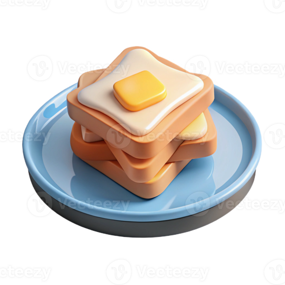 3D Rendered Stack of Toast with Butter and Egg png