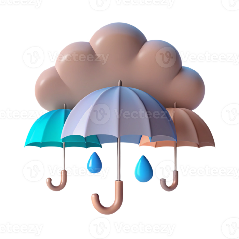 Rainy Day Protection with Multiple Umbrellas and Cloud png