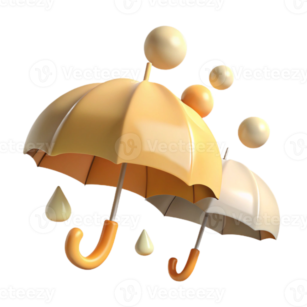 3D Rendered Yellow and White Umbrellas with Raindrops png