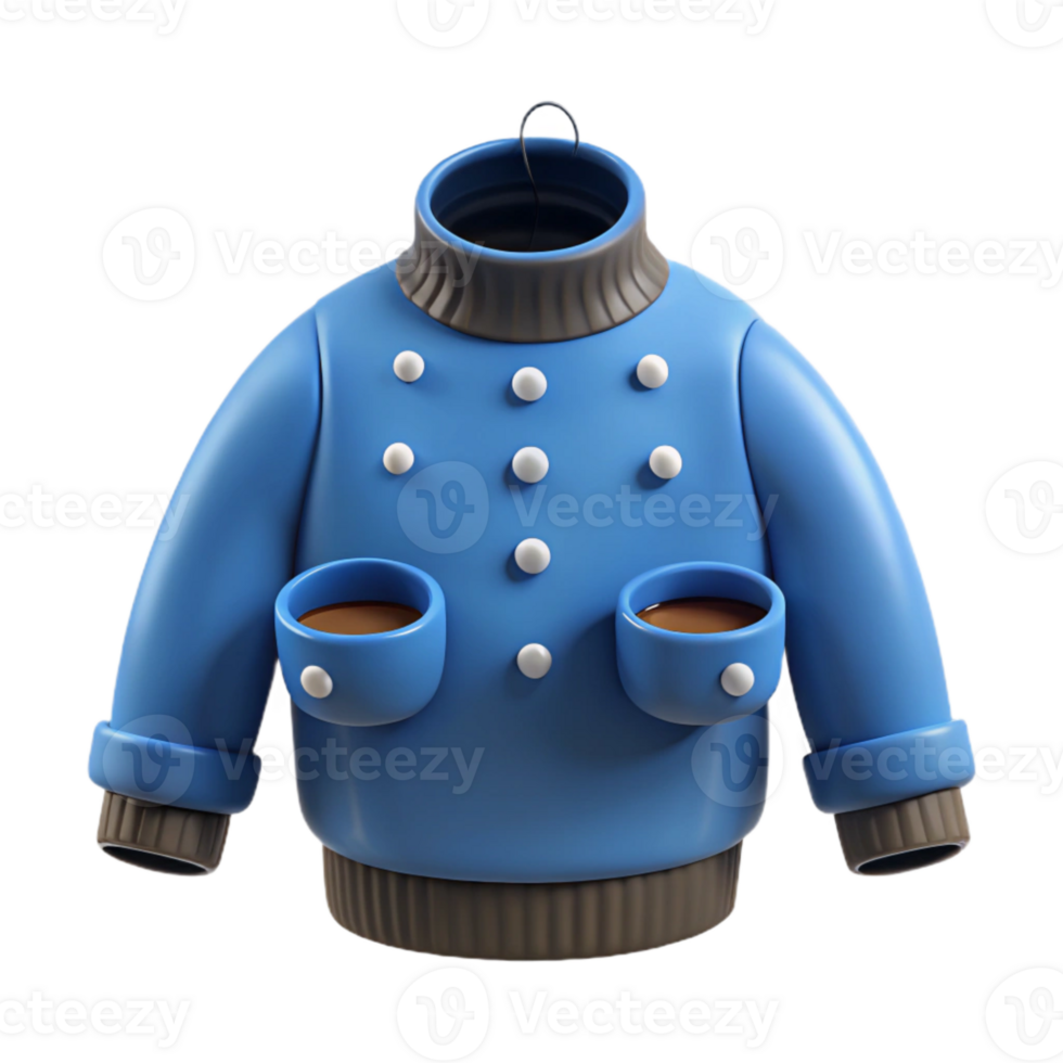 Blue Sweater With Coffee Cup Pockets png