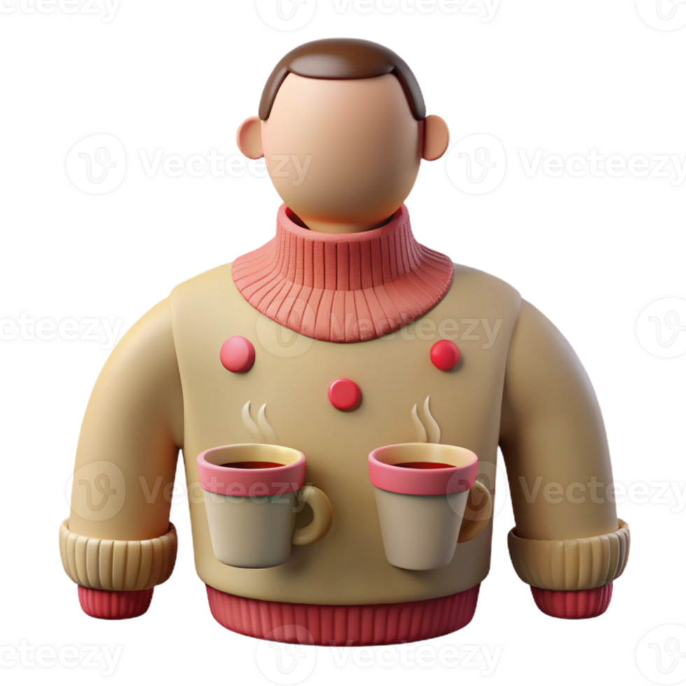 3D Render of a Person Wearing a Sweater with Two Cups of Coffee png