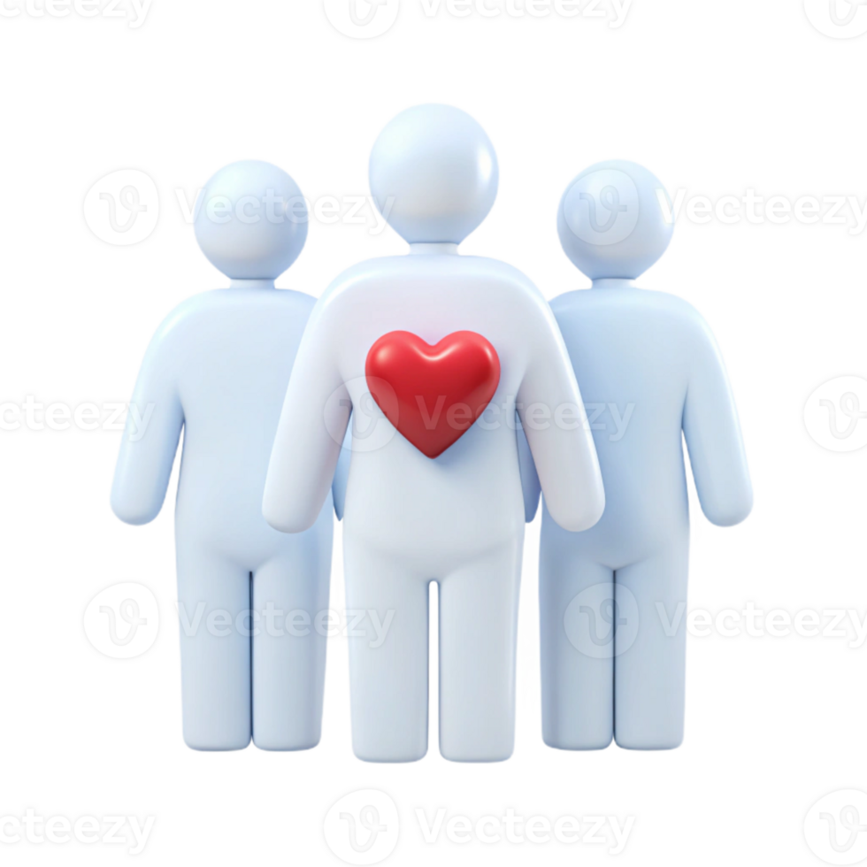 Three White Figures, One with a Red Heart on Their Back png