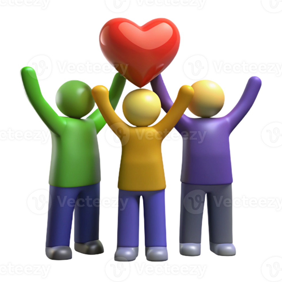 Three Stick Figures Holding a Red Heart png