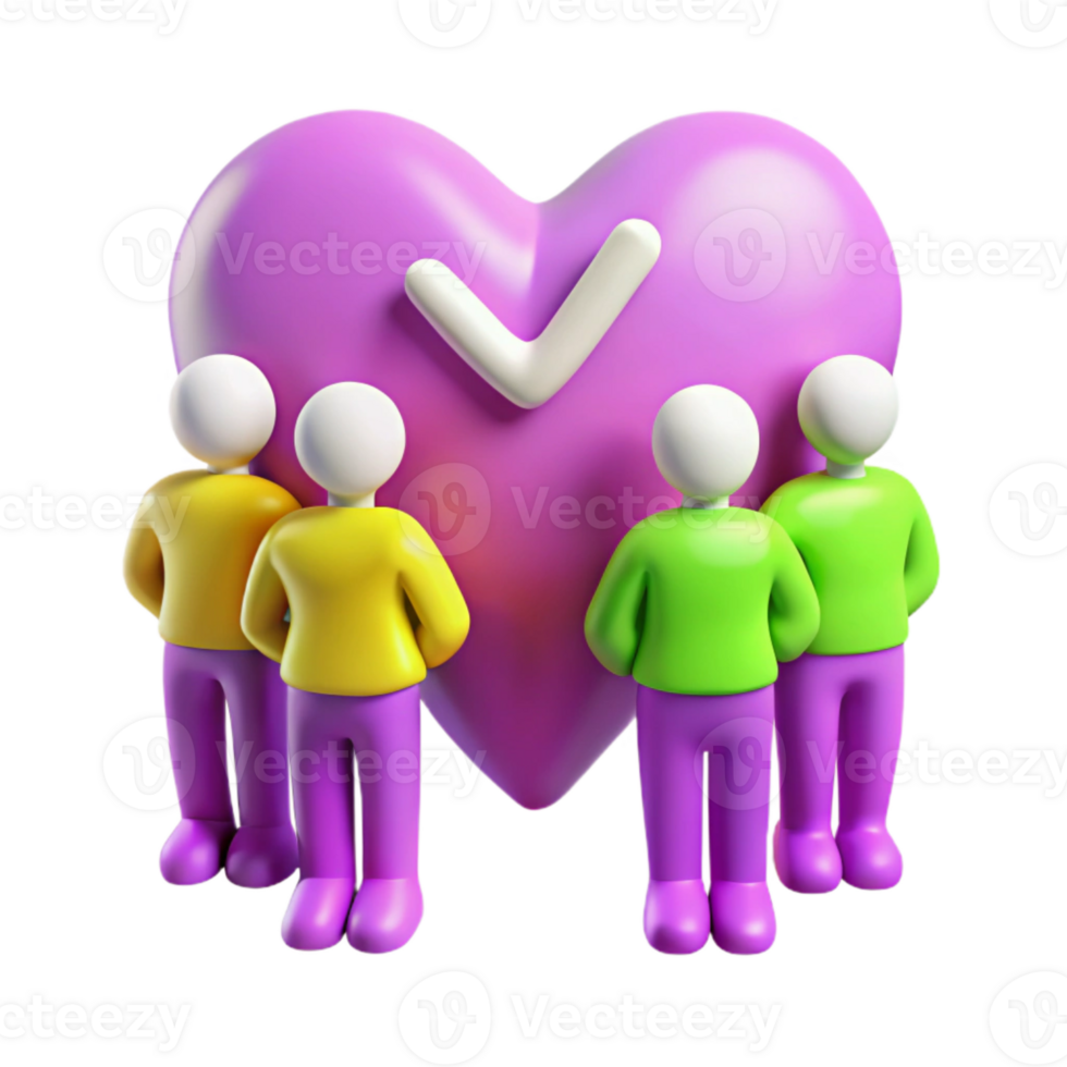 Group of People Standing in Front of a Heart with a Checkmark png
