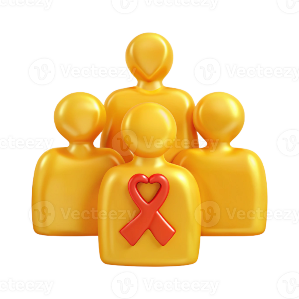 Group of People Supporting a Cause with Red Ribbon and Heart png