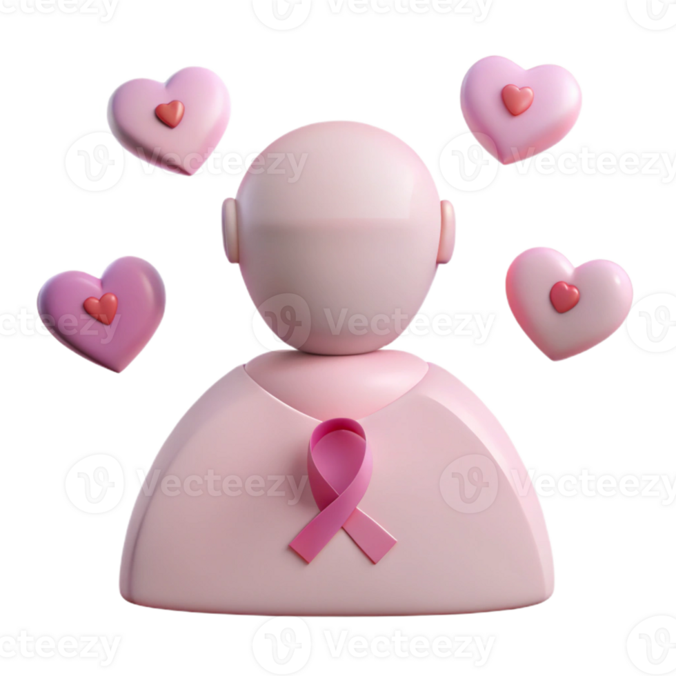 Pink Ribbon Awareness 3D Render of a Person With Hearts Surrounding png