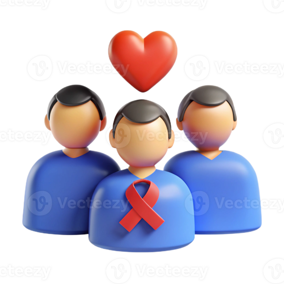 3D Illustration of People with a Heart and Red Ribbon png