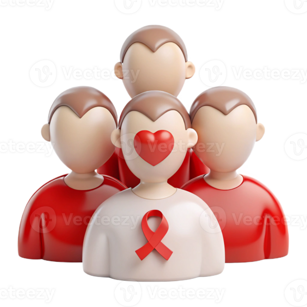 Group of People with Red Ribbon and Heart png