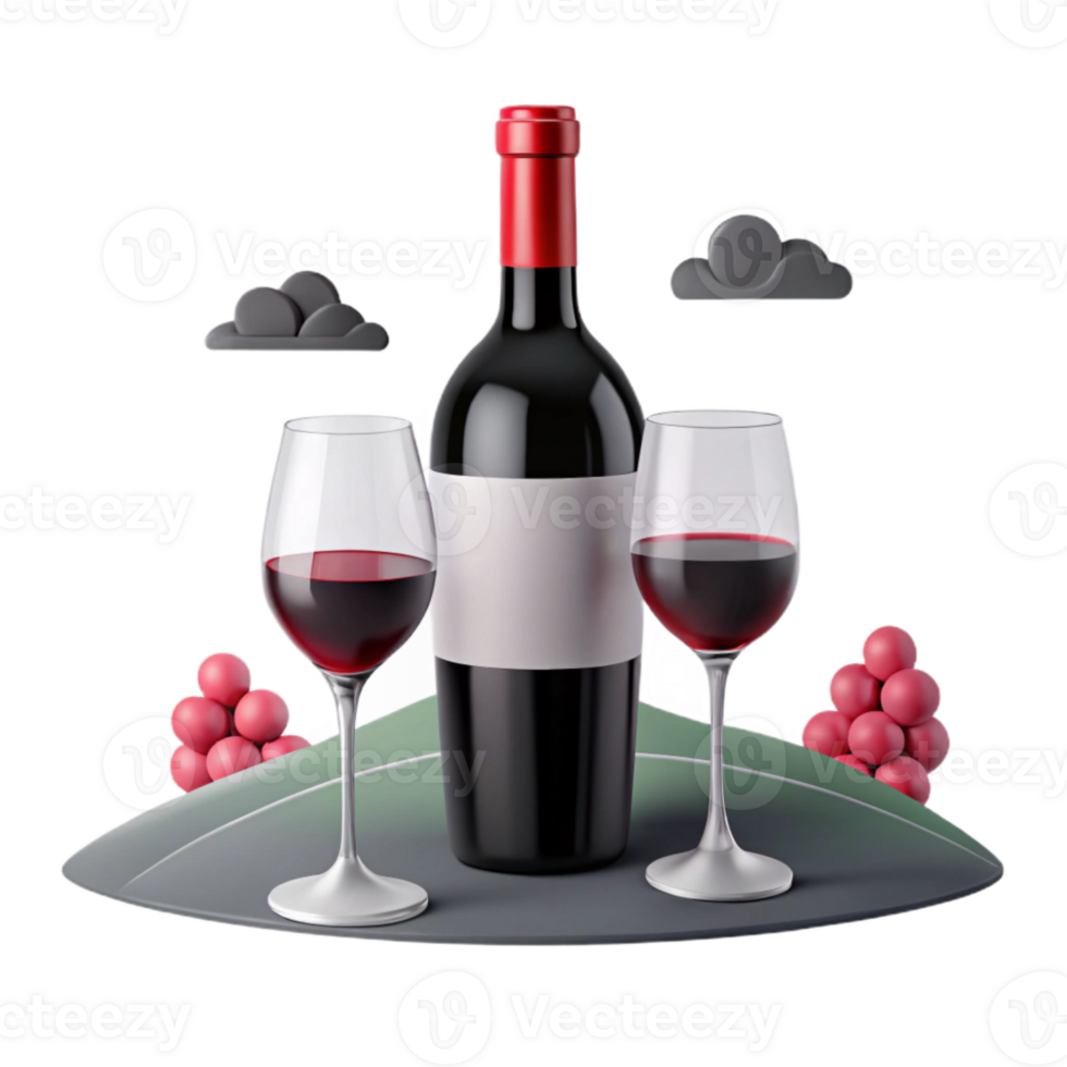Two Glasses of Red Wine with Bottle png