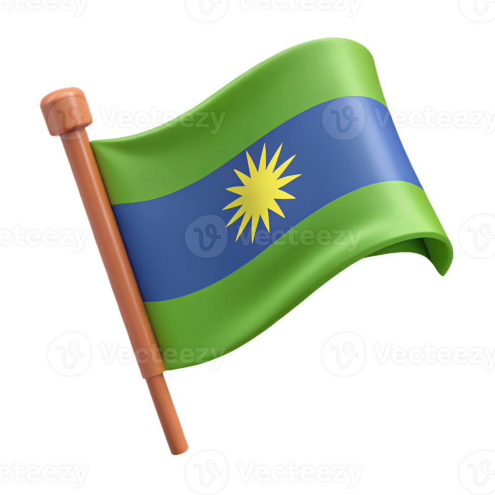 Waving Flag with a Yellow Sun and Green and Blue Stripes png