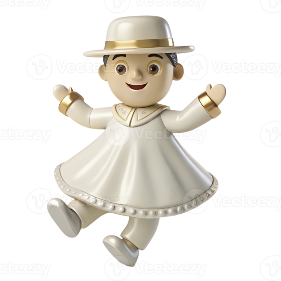 Smiling 3D Character Wearing a White Hat and Robe png