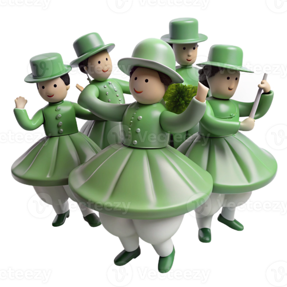 Five Green Figurines Dancing in a Circle png