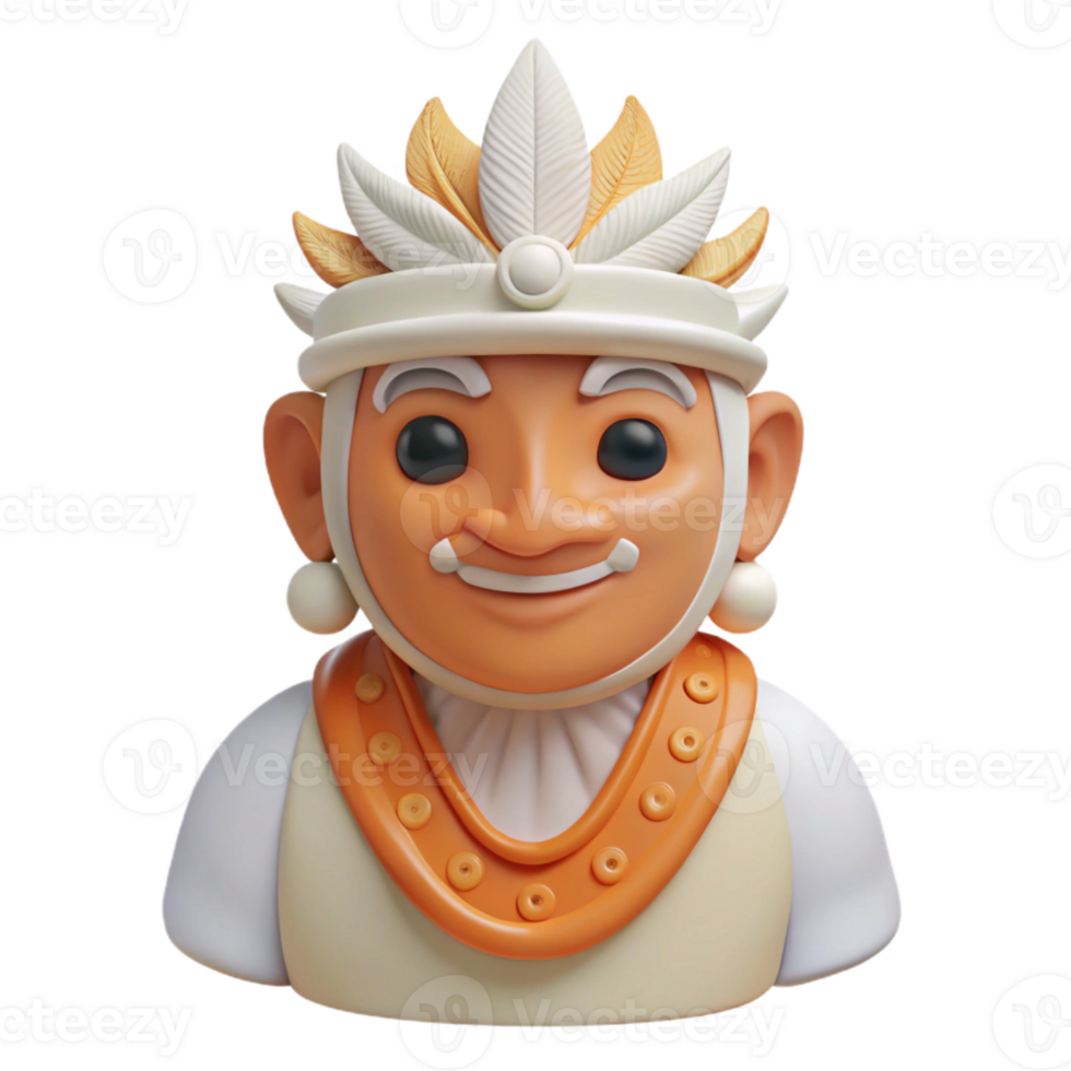 Smiling 3D Cartoon Character Wearing a Headdress png