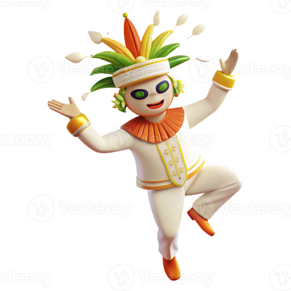 3D Cartoon Character in Festive Attire Dancing png