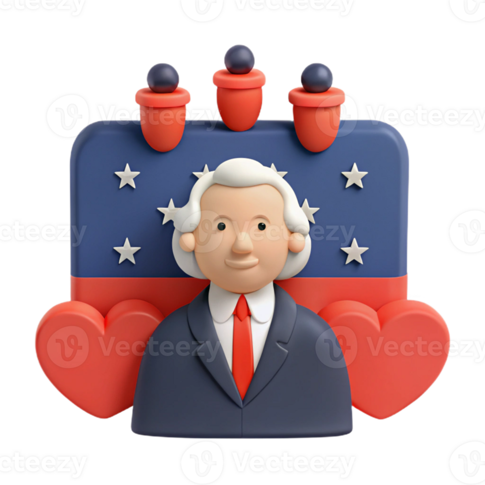 Patriotic 3D Character with Hearts and Flag png