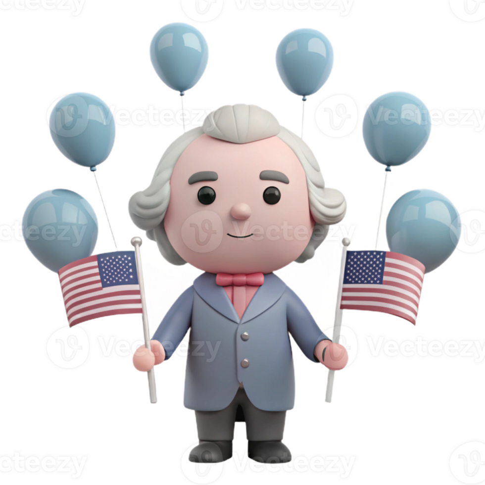 Patriotic Cartoon Character Holding Flags and Balloons png