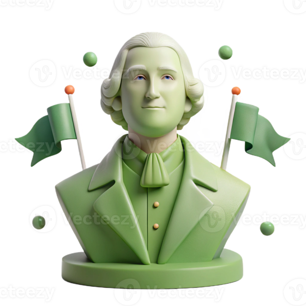 3D Render of a Green Bust with Flags png