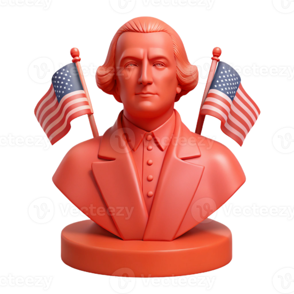 3D Render of Founding Father Bust with American Flags png