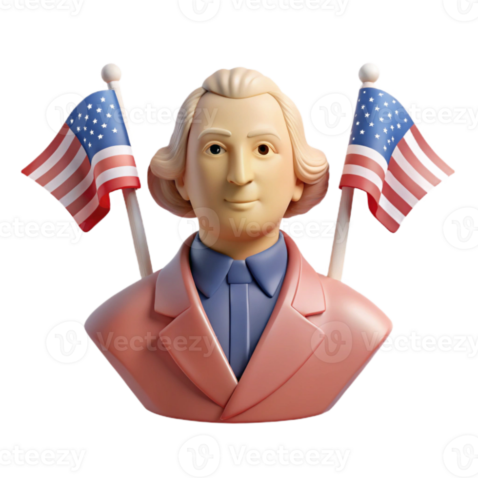 3D Model of a Man in a Red Suit and Blue Shirt with American Flags png