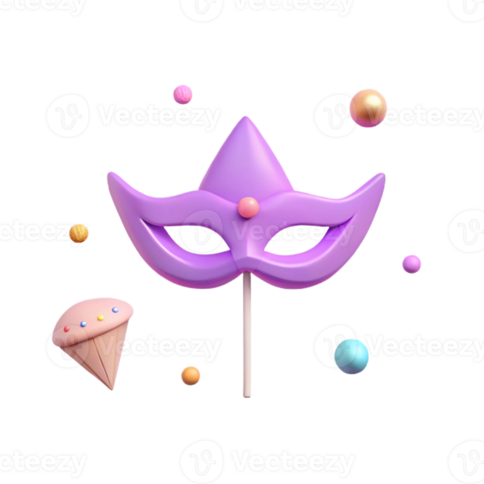 Purple Mask with Stick and Colorful Confetti png