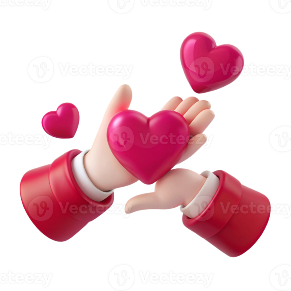 3D Cartoon Hands Holding and Surrounding Hearts png