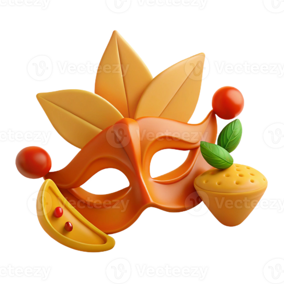 Orange Carnival Mask with Leaves and Berries png